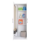 Buyqualia Armario hogar escobero Multiusos Dos Puertas en Color Blanco (Alto 170 cm/Ancho 61 cm/Fondo 32 cm)