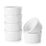 DOWAN Moldes para Soufflé Set, 6 X 120ml Moldes de Porcelana para Crema Catalana y Postre, Mini Baking Moldes para Hornear Tartas, Apto para Lavavajillas, Microondas y Horno, Ø 9cm-Blanco