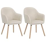 WOLTU 2X Sillas de Comedor Nordicas Estilo Vintage Juego de 2, Sillas de Cocina Sillas Tapizadas con Reposabrazos en Terciopelo, Estructura de Madera Sillas de Escritorio Crema BH95cm-2