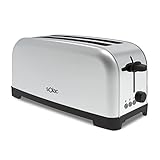 Solac Yé-Yé - Tostador, 1400W, 6 niveles de tostado, dos ranuras extra largas de anchura variable, funciones: stop, recalentar y descongelar, bandeja recoge migas, acero inoxidable