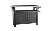 Keter Mueble Barbacoa Grande para terraza o jardín Exterior con Ruedas, Capacidad 207 litros, Color Marrón