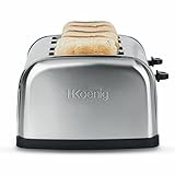 H.Koenig Tostadora Tostadora 4 rebanadas TOAS14 Ranuras anchas Acero inoxidable vintage, 6 niveles de dorado, Pan y bollería vienesa, Fácil limpieza, 1500 W