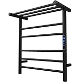 KWW Toallero de Control Remoto del Baño, Cronómetro de 1-9 Horas y Temperatura Ajustable, Indicador Led, Tendedero de Acero Inoxidable con Estante Superior (Negro Mate, 5+3 Barras)