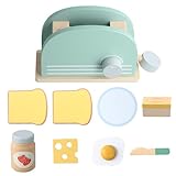 Litinliv 9 Pz Tostadora de Juguete para Niños, Accesorios Cocina Juguete Madera, Juego de Accesorios de Cocina Infantil para Niños Niñas 3 4 5 Años