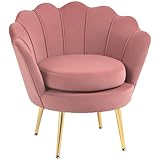 HOMCOM Butaca de Salón Tapizada en Terciopelo Sillón Butaca de Dormitorio con Respaldo en Forma de Concha y Patas Doradas para Comedor 76x67x74 cm Rosa