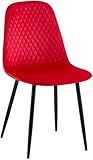 CLP Silla De Comedor Giverny En Tela O Terciopelo I Butaca De Salón Moderna con Bordado Decorativo & Base Metálica, Color:Rojo, Material de Base:Metal