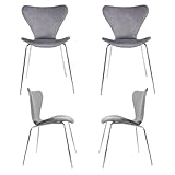 Rensinnoal Pack de 4 Sillas Terciopelo Comedor,Nórdicas Sillas de Cocina Terciopelo,Piernas Cromo y Almohadillas Blandas,Sillas Apilables en La Recepción Salón de Estar, Dormitorio, Oficina(Gris)