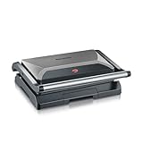 SEVERIN - Parrilla eléctrica y grill de contacto sobremesa, plancha sandwichera antiadherente, parrilla de mesa con bandeja recogegrasas para fácil limpieza, 22.5x27x8.5 cm, metalizado, 800 W, KG 2394
