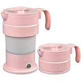 Hervidor de agua eléctrico de viaje, hervidor de agua portátil plegable 380ML 300W, hervidor de agua rápido para té/café para camping/viajar, sin BPA, rosa