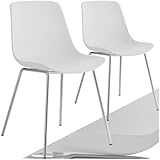 TecTake® sillas de Comedor Modernas, diseño ergonómico con Respaldo Alto, Estructura de plástico, Patas de Acero Cromado, sillas Comedor, sillas Cocina, Silla nordica - 2 Sillas Blanco