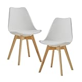 TTATC Pack de 2 Sillas de Comedor con Patas de Madera Maciza de Haya, Sillas de Cocina de Diseño Nórdico Sillas de Oficina de Madera con Asiento Acolchado, Blanco