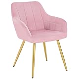 WOLTU 1 x Silla de Comedor Nordica Estilo Vintage Juego de 1, Silla de Cocina Silla Tapizada con Reposabrazos Tapizadas Terciopelo, Estructura de Metal, Rosa BH232rs-1