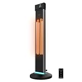 Cecotec Calefactor Eléctrico de Exterior de Torre ReadyWarm 2000 Power Tower. 2000 W en 3 Niveles, Tecnología Halógena, Protección IP34, Mando a Distancia y Display, Área de Cobertura 10 m2