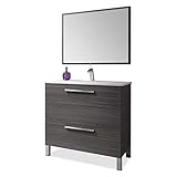 ARKITMOBEL Mueble Baño Color Gris Ceniza 1 Espejo 2 Cajones Aseo Estilo Industrial 80x80x45 Cm Sin Lavamanos