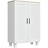 HOMCOM Armario de Salón Moderno Armario de Almacenaje con 2 Puertas Estante Ajustable y Base Elevada para Cocina Comedor Pasillo Dormitorio Dispositivo Antivuelco 60x30x90 cm Blanco