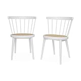 sweeek - Juego de 2 sillas de Madera Blanca y caña, Nora, A 54 x P 54 x Alt 76,5cm.