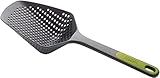 Joseph Joseph Scoop Plus Colador, Cuchara Escurridora/Colador, Recoge, Escurre y Sirve, resistente al calor hasta 200°C (392°F), Apto para lavavajillas, Grande, Gris/Verde