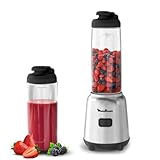 Moulinex Mix & Move LM15FD - Batidora individual, batidora smoothie de 4 cuchillas con 2 recipientes portátiles de 600 ml, 1 velocidad, para zumos y smoothies, acero inoxidable