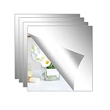 Hode 4 Piezas Espejo Adhesivo de Pared Puerta Armario, Espejo Pegatina Flexibles, Decorativos para Baño Dormitorio Sala de Estar(20x20cm)