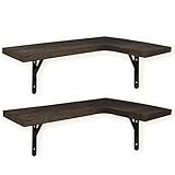 WONOSS Estanterias Flotantes Esquineras de Madera, Estantes con Soportes de Metal, Estante Esquinero para Colgar en la Pared de Habitación, Salon, Cocina, Acabado Quemado, Marrón Oscuro, Set de 2