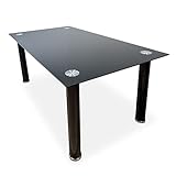 amuéblate online Mesa de Cristal de Comedor o Cocina con Patas Negras Modelo Dama. Medidas: 140 cm (Largo) x 80 cm (Ancho) x 74 cm (Alto), Acero aleado