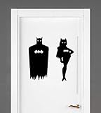 2 ViniloS Puerta cuarto baño, dormitorio, pared. Batman y Catwoman Ideal para diferenciar cuartos de baño de establecimientos, dormitorios, armarios (NEGRO)