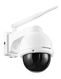 Camara de Vigilancia WiFi Exterior con 940nm IR, Topodome 5MP Metal Cámara con Tarjeta 32G, Seguimiento automático PTZ, Detección Humano, Audio de Dos Vías, Visión Nocturna Inteligente