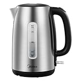 Midea MK-17S30A2 - Hervidor de agua MK-17S30A2 de acero inoxidable 1,7L, sin BPA, calentamiento rápido 2200 W, asa aislada con indicador de nivel de agua, pantalla LED y protección contra
