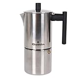 Quttin Cafetera Italiana de Induccion Tower Pequeña, Todo Tipo de Cocinas, Moka Express, Acero Inoxidable, Asa Ergonomica, Valvula de Seguridad, 4 Servicios