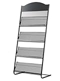 TUKA-i-AKUT Soporte para Revistas Suelo Expositor de Pie para Folletos, 4 Estantes Revistero para Presentación de Literatura Portafolletos Catálogos, Soporte de Acero, 40x29x146CM TKD8687