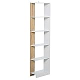 HOMCOM Estantería de Almacenaje con 5 Estantes Librería Multiusos para Estudio Oficina con Base Elevada Diseño Elegante 45x21x170 cm Blanco y Roble