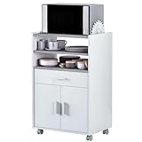 Habitdesign Mueble Auxiliar de Cocina con Ruedas, Mueble Microondas, Armario con 1 Cajón y 2 Puertas, Acabado en Blanco Artik y Cemento, Medidas: 59 cm (Ancho) x 92 cm (Alto) x 40 cm (Fondo)