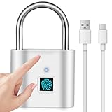 Candado con huella dactilar: carga USB, cerradura de huellas dactilares, candado sin llave, candado IP54, resistente al agua, para oficina, gimnasio, equipaje, jardín, taquilla (plata)