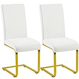 Yaheetech Juego de 2 sillas de Comedor Blancas de Rebote Modernas Acolchadas de Piel sintética y Patas de Metal Dorado de Oficina, salón, Capacidad de 135 kg