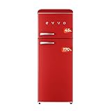 EVVO Frigorífico combi Retro, 2 Puertas, Nevera 170 L, Congelador 45 L, Diseño Vintage, Cajón Crisper Zone, Sin CFC, Control Temperatura, Silencioso Modelo: F45 Retro Color: Rojo