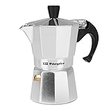 Orbegozo KF 200, Cafetera italiana, 2 tazas, mango ergonómico, apta para cocinas de gas, eléctricas y de vitrocerámica, aluminio, válvula seguridad