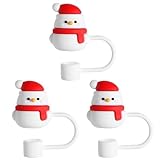 3 tapas de silicona de dibujos animados de Navidad para pajitas, tapas reutilizables para pajita, tapones reutilizables para lavavajillas, con forma de vaca, portátiles, antisalpicaduras