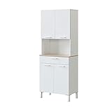 Alacena de Cocina, Aparador Comedor, Mueble Auxiliar 4 Puertas + 1 Cajon y Estante Interior, Acabado en Blanco Artik y Roble Canadian, Medidas: 72 cm (Ancho) x 186 cm (Alto) x 40 cm (Fondo)