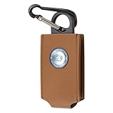 Protector de alarma de seguridad personal, bolsa de almacenamiento de llavero de piel sintética marrón antipérdida, portátil, colgante, accesorio ligero para salidas nocturnas, correr