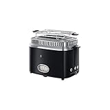 Russell Hobbs Tostadora Retro - 2 Ranuras Cortas y Anchas, Tostador para 2 Rebanadas, Bandeja Recogemigas, Calientapanecillos, Función Descongelar, Diseño Vintage, Acero Inoxidable, Negro - 21681-56