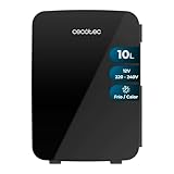 Cecotec Nevera Pequeña de 10 l, Bolero MiniCooling Bahamas Black, 12V-220V, Compatible con Coches y Caravanas, 7 a 65°C, Función Enfriamiento y Calentamiento, Transporte Fácil