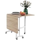 HOMCOM Mesa de Comedor Plegable, Mesa Plegable para 4-6 Personas, Mesa de Cocina Moderna que Ahorra Espacio con 6 Ruedas, Madera MDF y Acero, 120x80x73 cm, Roble