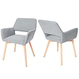 CangLong Pack de 2 Sillas, Diseño Nórdico y Vintage con Asiento Acolchado y Respaldo Ergonómico, para Salón, Comedor o Dormitorio, Gris, Tejido, Espuma, Madera, 2 Unidades