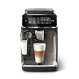 PHILIPS Serie 3300 Cafetera Superautomática - Sistema de leche LatteGo, 6 tipos de cafe, pantalla táctil, SilentBrew, Molinillo Cerámico, filtro AquaClean, Cromo negro (EP3347/90)