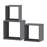 Set de 3 Estantes de Pared de Madera, Estantería con Forma de Cubo 30/27/24cm - Baldas Flotantes Decorativo(Gris Oscuro)