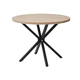 TTATC Mesa de Comedor Redonda con Tapa Gruesa de MDF, Mesa de Comedor de Cocina con Cuatro Patas de Metal, Escritorio de 100 cm, Suficiente para 4-6 Personas, marrón Claro