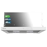 Cecotec Campana Extractora Telescópica de 60cm Flux TLT 605500 Glass White A++. Motor 70W, Bajo Consumo, Frontal Vidrio Blanco, Potencia Succión 550m3/h, Control Táctil y Gestos, Filtro de Carbono