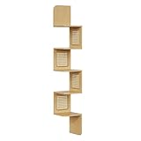 VASAGLE Estantería de Esquina, Estantería Flotante de 5 Niveles, Estantería Zigzag Montada en la Pared, Laterales de Ratán de PVC, Cocina, Dormitorio, Salón, Estilo Boho, Beige Roble LLS582Y57