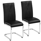 Yaheetech 2PCS Sillas de Comedor Voladizas Sillas de Cocina con Respaldo Alto Patas Metálicas Diseño Moderno para Salón Oficina Dormitorio Negro