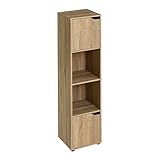 LOLAhome Estantería de Madera, Librería con Puertas y Compartimentos Abiertos, Mueble almacenaje, Organizador, en Color Natural de 119x29x30 cm para para Estudio, Dormitorio, Salon, Oficina